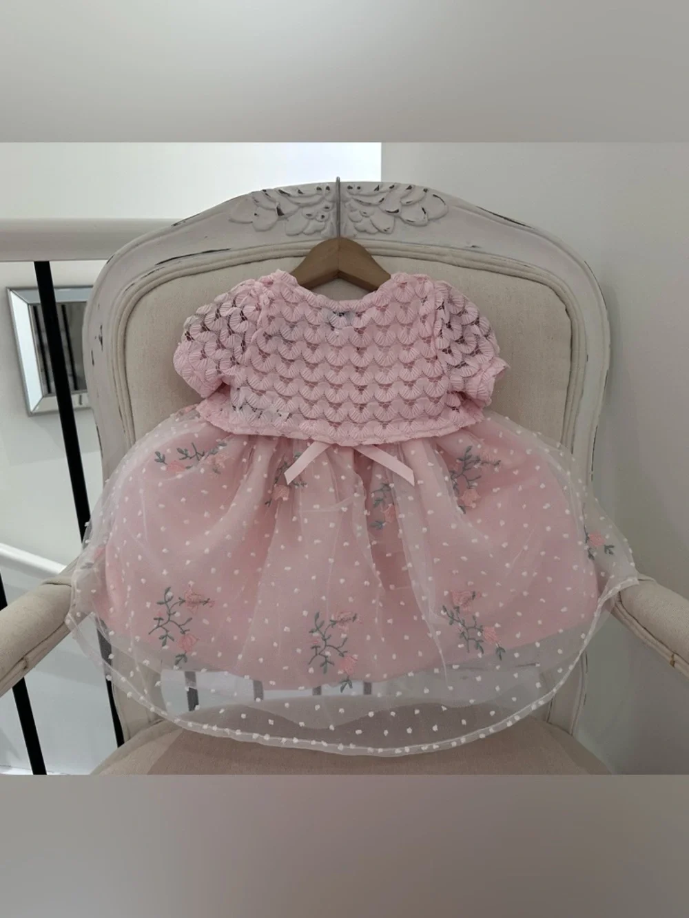 🦢 6~9 Mth Pink Tulle Princess Wedding Baby Dress with Matching Knit Bolero NWOT - Picture 4 of 16